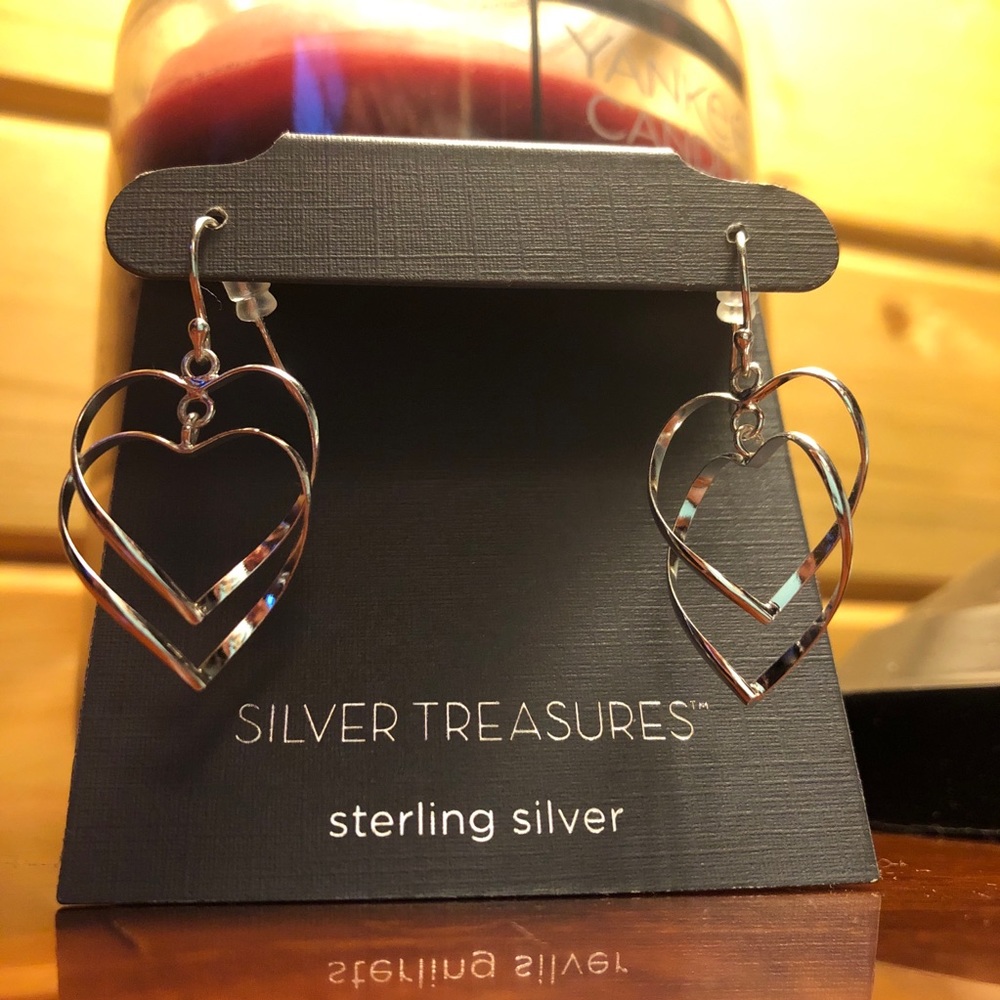 Sterling silver hearts shape long earrings